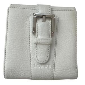 Loewe White Wallet Pebbled Leather Snap Closure 4x4 Designer Quiet Luxury